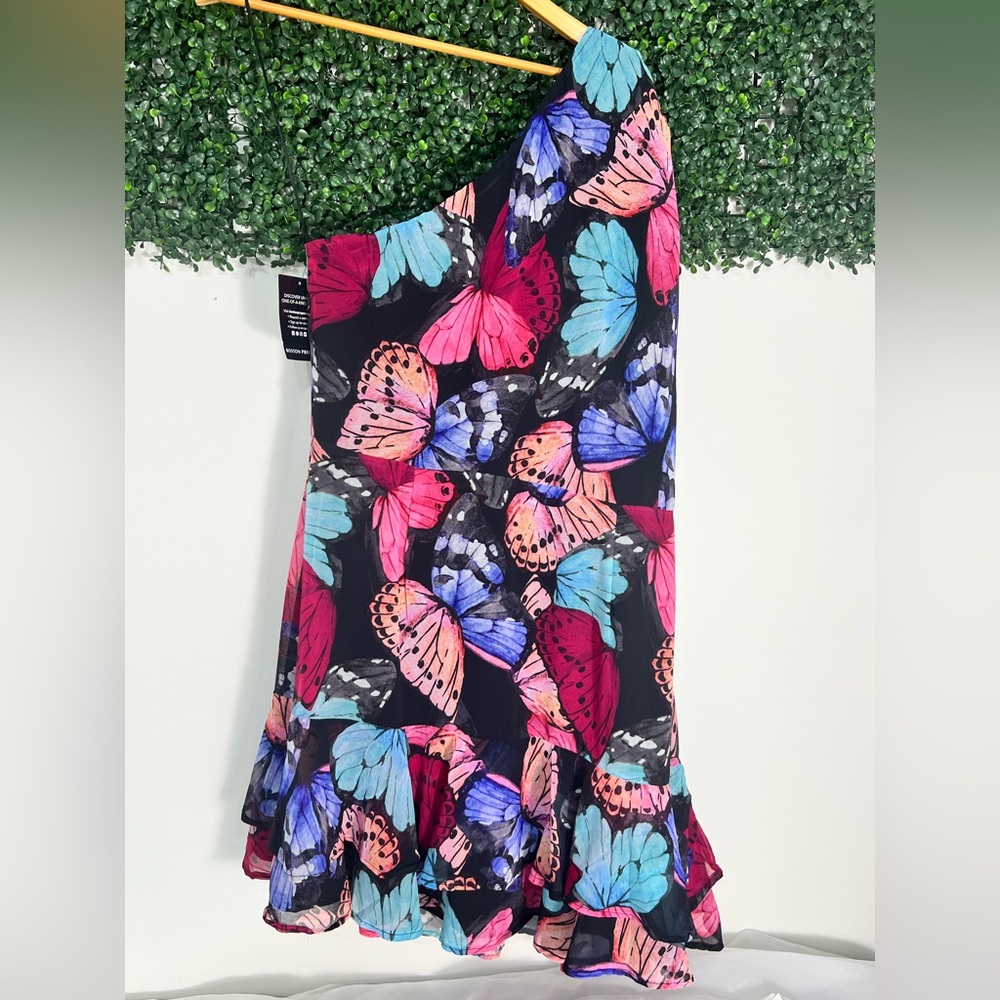 Boston Proper NWT One Shoulder Butterfly Print Multicolor Whimsical Fairy 14 - Picture 7 of 12